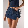image:imageFloerns Womens Summer Denim Skorts Drop Waisted Tie Side Mini Cargo Skirt ShortsBlue