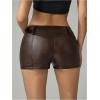 image:imageFloerns Womens Y2k Mini Shorts Zip Up Low Waist PU Leather Music Festival Hot PantsBrown