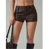 image:imageFloerns Womens Y2k Mini Shorts Zip Up Low Waist PU Leather Music Festival Hot PantsBrown