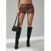 image:imageFloerns Womens Y2k Mini Shorts Zip Up Low Waist PU Leather Music Festival Hot PantsMocha Brown