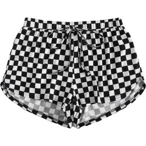 image:imageFloerns Womens Cute Dinosaur Print Elastic Drawstring Running ShortsBlack and White