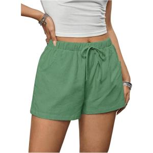 image:imageFloerns Womens Elastic Waist Double Layered Linen Shorts Knot Front Casual Loose ShortsArmy Green
