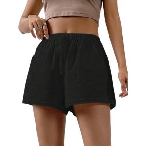 image:imageFloerns Womens Elastic Waist Double Layered Linen Shorts Knot Front Casual Loose ShortsBlack