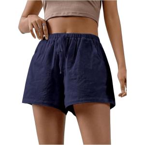 image:imageFloerns Womens Elastic Waist Double Layered Linen Shorts Knot Front Casual Loose ShortsDark Blue