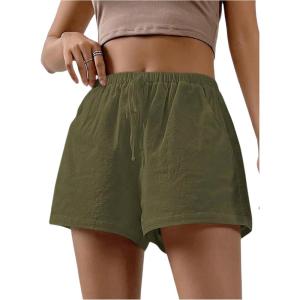 image:imageFloerns Womens Elastic Waist Double Layered Linen Shorts Knot Front Casual Loose ShortsDark Green