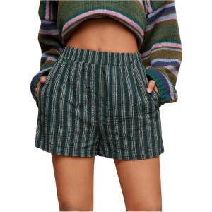 image:imageFloerns Womens Elastic Waist Double Layered Linen Shorts Knot Front Casual Loose ShortsDark Green and White