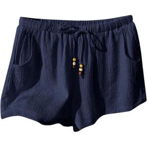 image:imageFloerns Womens Elastic Waist Double Layered Linen Shorts Knot Front Casual Loose ShortsDeep Blue
