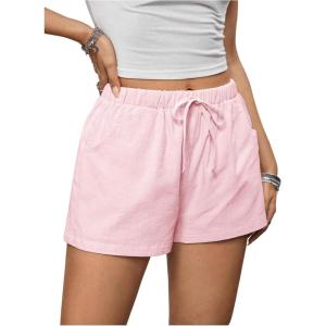 image:imageFloerns Womens Elastic Waist Double Layered Linen Shorts Knot Front Casual Loose ShortsDusty Pink