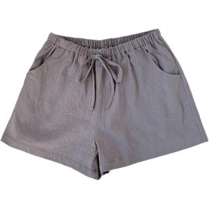image:imageFloerns Womens Elastic Waist Double Layered Linen Shorts Knot Front Casual Loose ShortsGrey