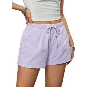 image:imageFloerns Womens Elastic Waist Double Layered Linen Shorts Knot Front Casual Loose ShortsMauve Purple