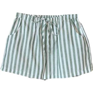 image:imageFloerns Womens Elastic Waist Double Layered Linen Shorts Knot Front Casual Loose ShortsMint Green Striped