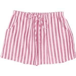 image:imageFloerns Womens Elastic Waist Double Layered Linen Shorts Knot Front Casual Loose ShortsPink Striped
