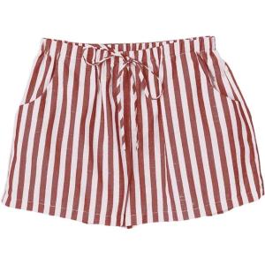 image:imageFloerns Womens Elastic Waist Double Layered Linen Shorts Knot Front Casual Loose ShortsRed and White Striped
