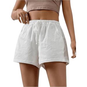 image:imageFloerns Womens Elastic Waist Double Layered Linen Shorts Knot Front Casual Loose ShortsWhite