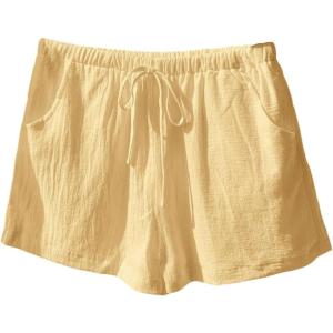 image:imageFloerns Womens Elastic Waist Double Layered Linen Shorts Knot Front Casual Loose ShortsYellow