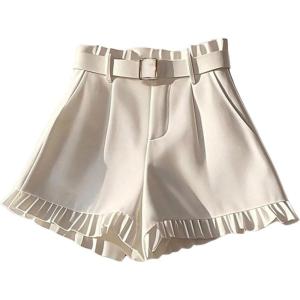 image:imageFloerns Womens Elegant High Waisted Wide Leg Shorts Ruffle Hem Work Short PantsWhite