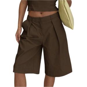 image:imageFloerns Womens Elegant Low Waist Bermuda Dress Shorts Straight Leg Business Casual TrousersBrown