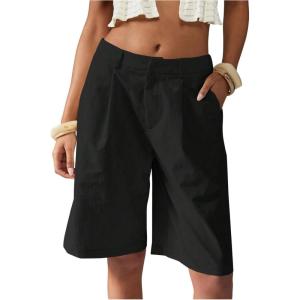image:imageFloerns Womens Elegant Low Waist Bermuda Shorts Straight Wide Leg Business Casual TrousersBlack