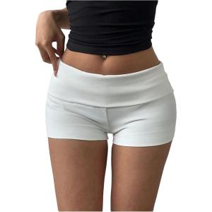 image:imageFloerns Womens Fold Over Low Waisted Micro Mini Shorts Skinny Summer Booty ShortsWhite