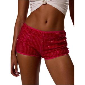 image:imageFloerns Womens Going Out Sequin Shorts Low Waist Music Festival Rave Party Hot PantsHot Pink