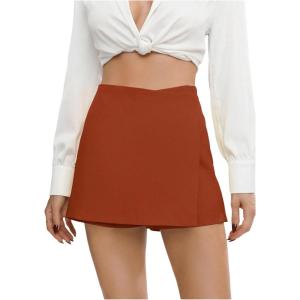 image:imageFloerns Womens High Waist Elegant Solid Zipper Fly Business Office Skort ShortsBrown