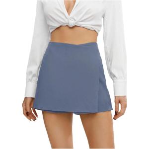 image:imageFloerns Womens High Waist Elegant Solid Zipper Fly Business Office Skort ShortsDusty Blue