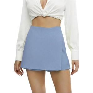image:imageFloerns Womens High Waist Elegant Solid Zipper Fly Business Office Skort ShortsLight Blue