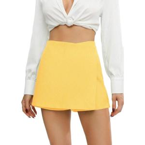 image:imageFloerns Womens High Waist Elegant Solid Zipper Fly Business Office Skort ShortsYellow