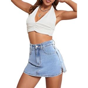 image:imageFloerns Womens High Waist Zipper Button Denim Shorts Jean Skort with PocketsLight Wash