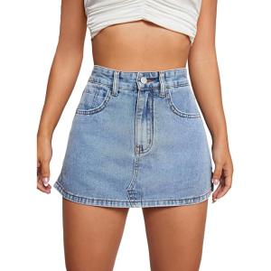 image:imageFloerns Womens High Waist Zipper Button Denim Shorts Jean Skort with PocketsPale Blue