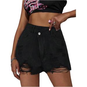 image:imageFloerns Womens High Waisted Distressed Denim Shorts Ripped Y2k Mini Jean ShortsBlack