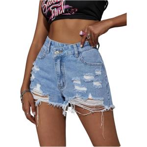 image:imageFloerns Womens High Waisted Distressed Denim Shorts Ripped Y2k Mini Jean ShortsLight Wash