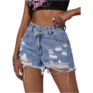 image:imageFloerns Womens High Waisted Distressed Denim Shorts Ripped Y2k Mini Jean ShortsMedium Blue