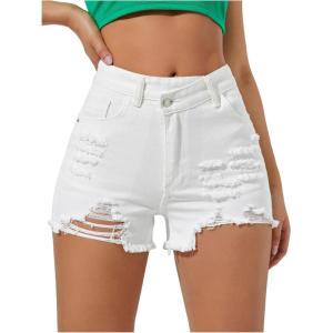 image:imageFloerns Womens High Waisted Distressed Denim Shorts Ripped Y2k Mini Jean ShortsWhite Solid