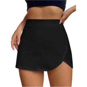 image:imageFloerns Womens High Waisted Side Slit Wrap Skort Zip Up Asymmetrical Tummy Control Casual Mini SkirtBlack