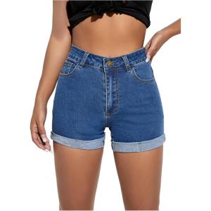 image:imageFloerns Womens High Waisted Skinny Denim Shorts Straight Leg Stretch Mini Jeans ShortsMedium Wash