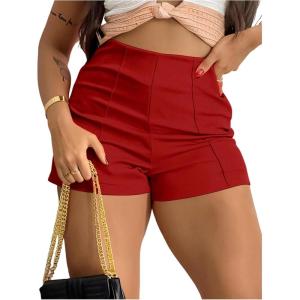 image:imageFloerns Womens High Waisted Skinny Shorts Zip Up Straight Leg Summer Dressy ShortsRed