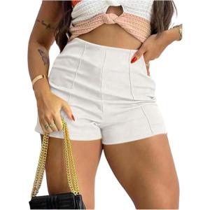image:imageFloerns Womens High Waisted Skinny Shorts Zip Up Straight Leg Summer Dressy ShortsWhite