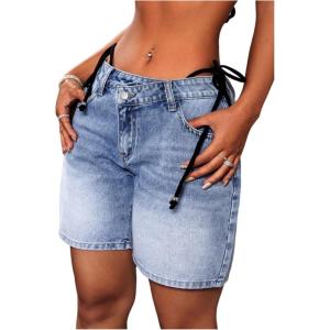 image:imageFloerns Womens Low Waisted Jean Shorts Straight Leg Denim Shorts with PocketBlue
