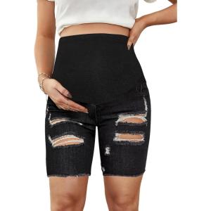 image:imageFloerns Womens Maternity Ripped Roll Hem Jeans Pregnant Denim ShortsDark Grey