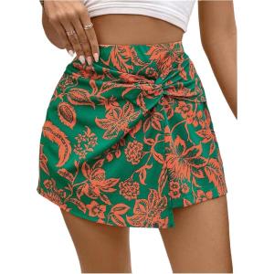 image:imageFloerns Womens Paisley Print Twist Front Boho Skorts High Waist Summer Skirt ShortsGreen Multi
