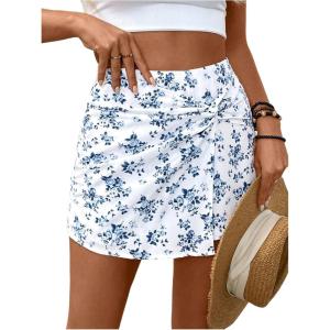 image:imageFloerns Womens Paisley Print Twist Front Boho Skorts High Waist Summer Skirt ShortsWhite Blue Floral