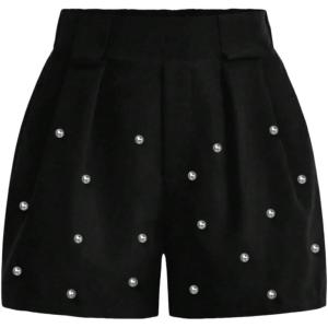 image:imageFloerns Womens Pearl Beaded Straight Leg Shorts Dressy Casual Work Short PantsBlack
