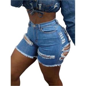 image:imageFloerns Womens Ripped Raw Trim Skinny Jeans Y2k Distressed High Waisted Straight Leg Denim ShortsLight Wash