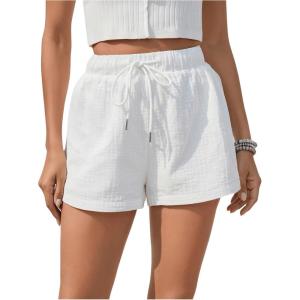 image:imageFloerns Womens Solid Drawstring High Waist Wide Leg Workout ShortsA White