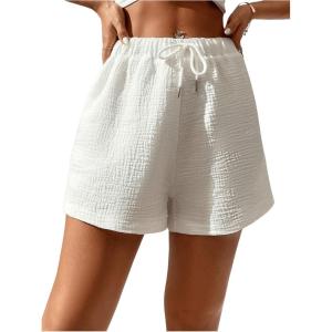 image:imageFloerns Womens Solid Drawstring High Waist Wide Leg Workout ShortsWhite