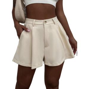 image:imageFloerns Womens Solid High Waisted Wide Leg Casual Pleated Shorts with PocketApricot
