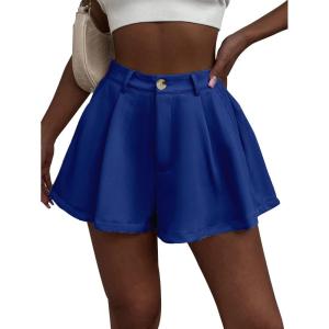 image:imageFloerns Womens Solid High Waisted Wide Leg Casual Pleated Shorts with PocketDeep Blue