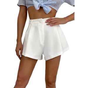 image:imageFloerns Womens Solid High Waisted Wide Leg Casual Pleated Shorts with PocketWhite
