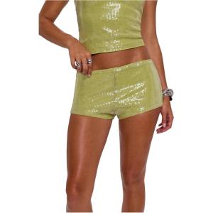 image:imageFloerns Womens Sparkly Sequin Party Shorts Low Waist Skinny Festival Concert ShortsMint Green